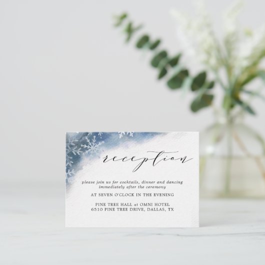 Blue Watercolor Snowflake Hochzeitskarten Begleitkarte (Stehend Vorderseite)