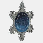 Blue Watercolor Snowflake Peace & Liebe Schneeflocken Zinn-Ornament (Links)