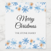 Blue Watercolor Snowflake Weihnachtsweinmarke Weinetikett (Einzelnes Label)