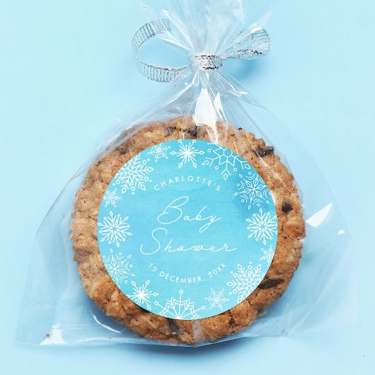 Blue Watercolor Snowflakes Baby Dusche Runder Aufkleber