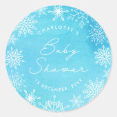 Blue Watercolor Snowflakes Baby Dusche Runder Aufkleber (Vorderseite)