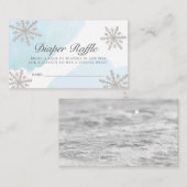 Blue Watercolor Snowflakes Diaper Raffles Ticket Begleitkarte (Vorne/Hinten)