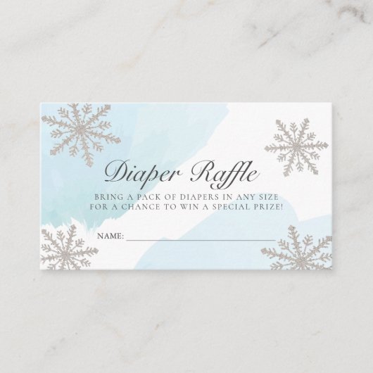 Blue Watercolor Snowflakes Diaper Raffles Ticket Begleitkarte (Vorderseite)