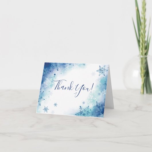 Blue Watercolor Snowflakes Dusche Danke Karte (Vorderseite)