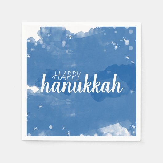 Blue Watercolor Snowflakes Happy Hanukkah Serviette (Vorderseite)
