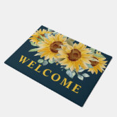 Blue Watercolor Sonnenblumen Bauernhof Willkommen Fußmatte (Schrägansicht)