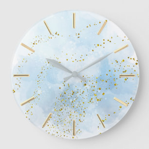 Blue Watercolor Splash Falsch Glitter Design Große Wanduhr