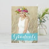 Blue Watercolor Splash Foto Abschluss Einladung (Stehend Vorderseite)