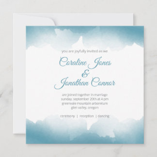 Blue Watercolor Square Wedding Invitation Einladung
