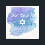 Blue Watercolor Star von David Bar Mitzvah Serviette<br><div class="desc">Perfekte moderne Cocktail Einwegservietten aus Papier in blau türkisfarbenem Aquarell mit weißem Stern von David. Bar Mitzvah oder Bat Mitzvah leicht zu personalisieren,  indem Sie Namen und Option Datum.</div>
