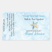 Blue Watercolor & Starfish Beach Soap Label Rechteckiger Aufkleber (Vorderseite)