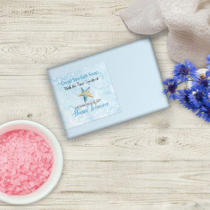 Blue Watercolor & Starfish Beach Soap Label Rechteckiger Aufkleber