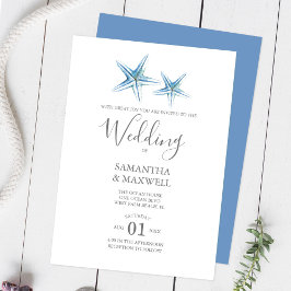 Blue Watercolor Starfish vom Strand Wedding Einladung