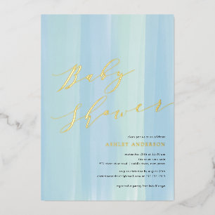 Blue Watercolor Stripe Babyduschfolie Einladung