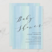 Blue Watercolor Stripes Baby Dusche Einladung (Vorne/Hinten)