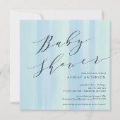 Blue Watercolor Stripes Baby Dusche Einladung (Vorderseite)