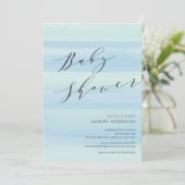 Blue Watercolor Stripes Baby Dusche Einladung (Stehend Vorderseite)