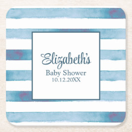 Blue Watercolor Stripes Baby Dusche Rechteckiger Pappuntersetzer