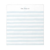 Blue Watercolor Stripes Teacher Name Monogram Notizblock (Vorderseite)