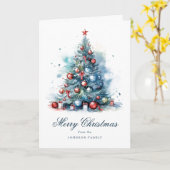 Blue Watercolor Style Weihnachtsbaum geklappt Karte (Gelbe Blume)