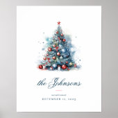 Blue Watercolor Style Weihnachtsbaum mit Ornament Poster (Vorne)