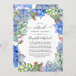 Blue Watercolor Succulents Online Virtual Wedding Einladung