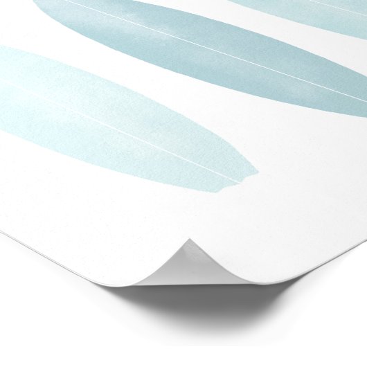 Blue Watercolor Surfboards Stranddekor Kinderzimme Poster (Ecke)