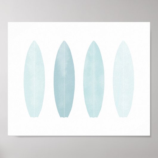 Blue Watercolor Surfboards Stranddekor Kinderzimme Poster (Vorne)
