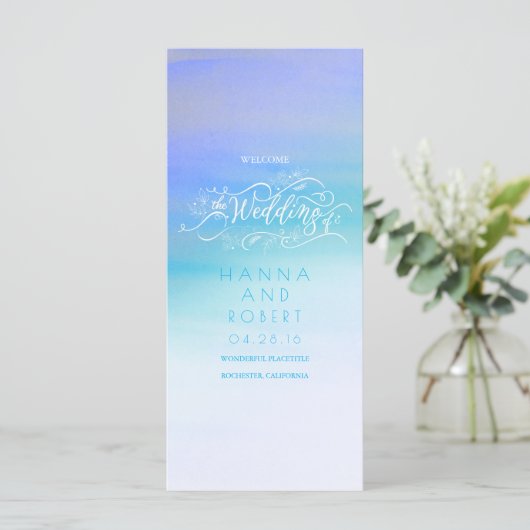 Blue Watercolor Swash Moderne Hochzeitsprogramme Programm (Stehend Vorderseite)