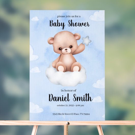 Blue Watercolor Teddy Bear for Baby Show Acrylschild (Neutral)