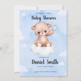 Blue Watercolor Teddy Bear for Baby Show Einladung