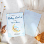 Blue Watercolor Teddy Bear on Moon Baby Shower Einladung