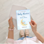 Blue Watercolor Teddy Bear on Moon Baby Shower Einladung