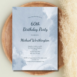 Blue Watercolor Texture Men's 50. 60. Geburtstag Einladung