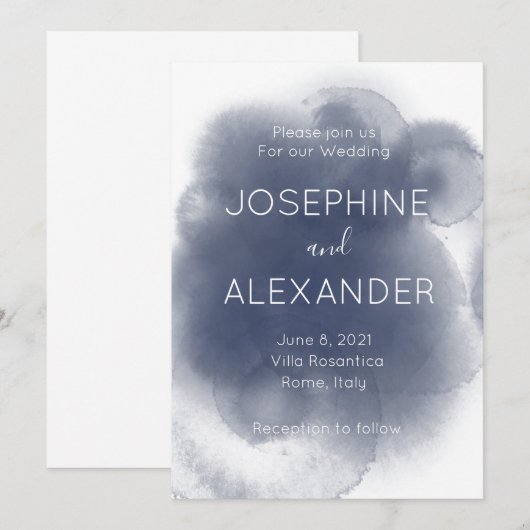 Blue Watercolor Theme Einladung (Vorne/Hinten)