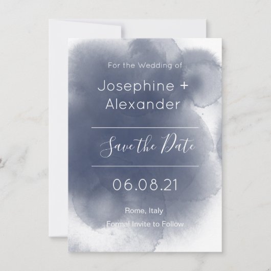Blue Watercolor Theme Save The Date (Vorderseite)