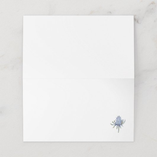 Blue Watercolor Thistle Platzkarte (Außenseite Aufgefaltet)