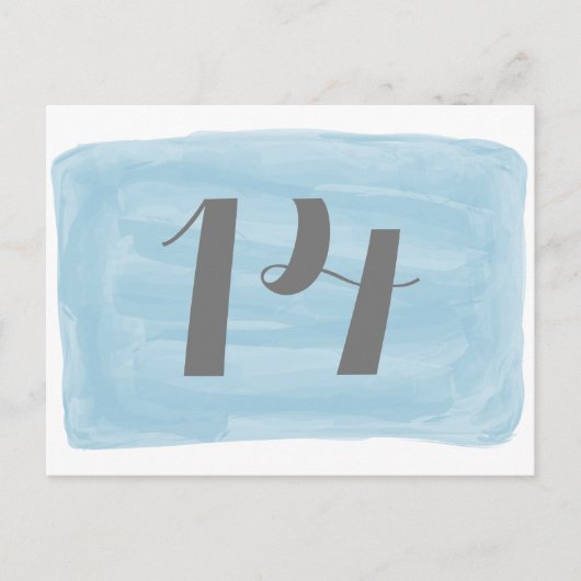 Blue Watercolor Tischnummer Postcard (Vorderseite)