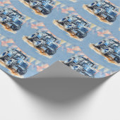 Blue Watercolor Traktor Boy Baby Dusche Geschenkpapier (Ecke)