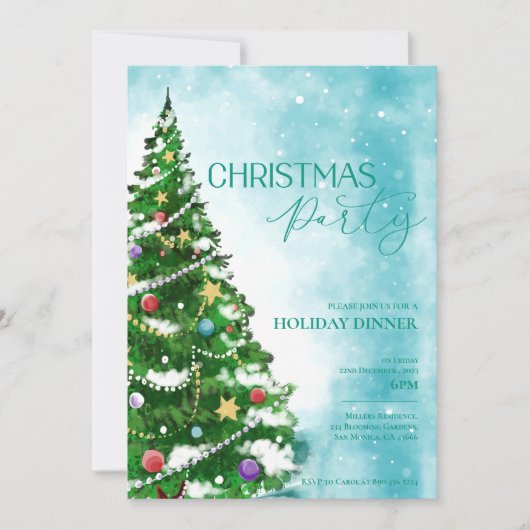 Blue Watercolor Tree Weihnachten Party Einladung (Vorderseite)