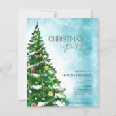 Blue Watercolor Tree Weihnachten Party Einladung (Vorderseite)