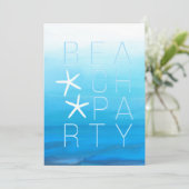 Blue Watercolor Tropical Modern Beach Party Einladung (Stehend Vorderseite)
