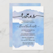 Blue Watercolor Twins Baby Dusche Einladung (Vorne/Hinten)