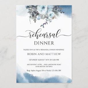 Blue Watercolor und Blue Floral Probe Dinner Einladung