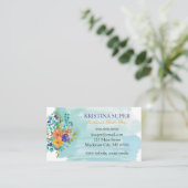 Blue Watercolor und Blumen Business Card Visitenkarte (Stehend Vorderseite)