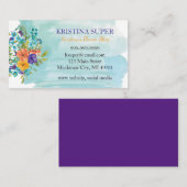 Blue Watercolor und Blumen Business Card Visitenkarte (Vorne/Hinten)
