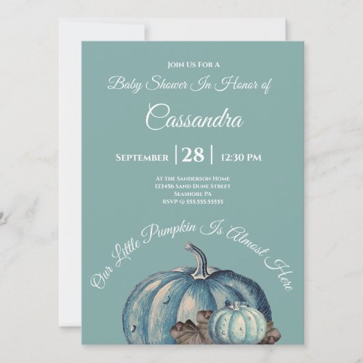Blue Watercolor Unsere kleine Pumpkin Baby Dusche (Vorderseite)