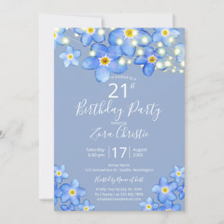 Blue Watercolor Vergessen-Me-Nots 21. Geburtstag P Einladung