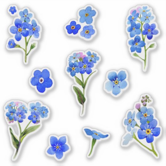 Blue Watercolor Vergiss-me-nicht-Blume Vinyl Aufkleber (Vorderseite)