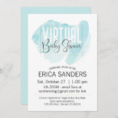 Blue Watercolor Virtual Baby Dusche Einladung (Vorne/Hinten)
